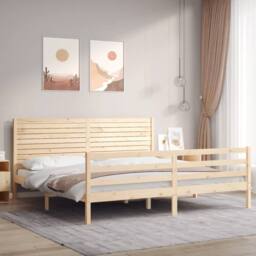Berkfield Home Bed Frame with Headboard 200x200 cm Solid Wood in Natural - thumbnail 2