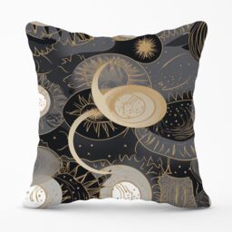 Warren Reed - Designer Abstract Silver Gold Sun & Moon Outdoor Cushion in Grey - Size: 60 cm x 60 cm - thumbnail 1
