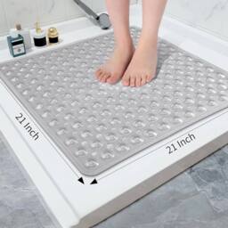 EONLION 53 x 53cm Grey Non Slip Bath Mat Shower Mat Anti-Mold Rubber Strong Suction in Clear - Size: 53 x 53 cm - thumbnail 2