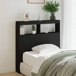 Berkfield Home Headboard Cabinet with LED Black 100x17x102 cm - Size: 100 x 17 x 102 cm - thumbnail 2