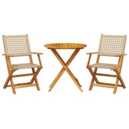 Berkfield Home 3 Piece Bistro Set Beige Poly Rattan & Solid Wood