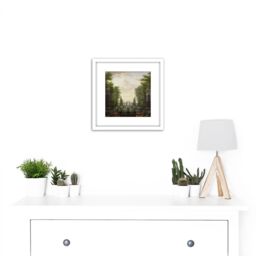Artery8 De Moucheron Water Terrace Statues Fountains 8X8 Inch Square Wooden Framed Wall Art Print Picture with Mount in White - thumbnail 2