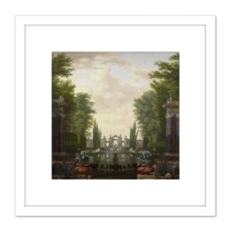 Artery8 De Moucheron Water Terrace Statues Fountains 8X8 Inch Square Wooden Framed Wall Art Print Picture with Mount in White - thumbnail 1