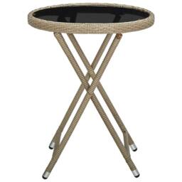 Berkfield Home Tea Table Beige 60 cm Poly Rattan & Tempered Glass - thumbnail 3