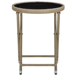 Berkfield Home Tea Table Beige 60 cm Poly Rattan & Tempered Glass
