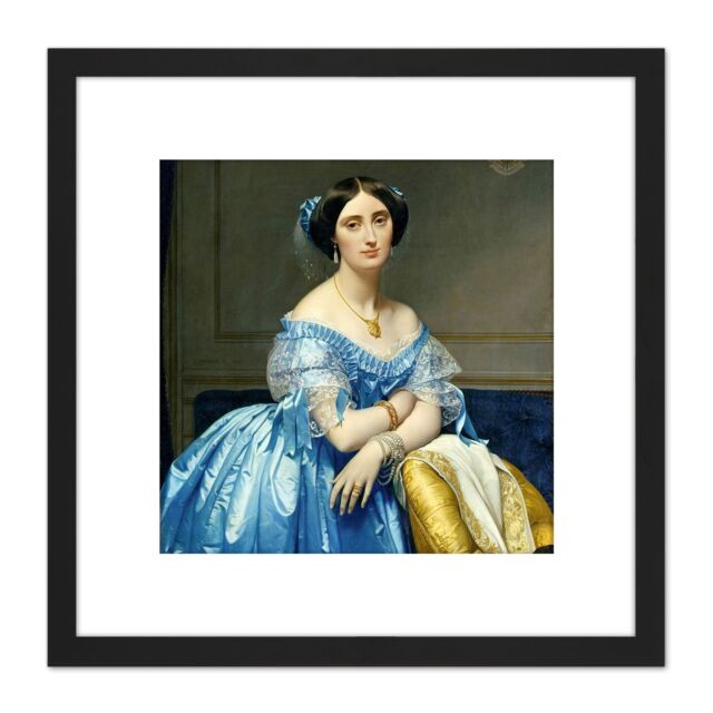 Artery8 Ingres Portrait Princess De Broglie Painting 8X8 Inch Square Wooden Framed Wall Art Print Picture with Mount in Black - image 1