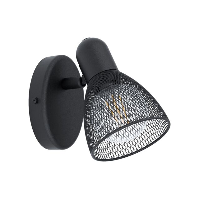 Loops Wall Spot Light Colour Black Steel Shade Black Circluar Open Mesh Bulb E14 28W - image 1