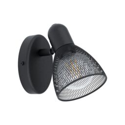 Loops Wall Spot Light Colour Black Steel Shade Black Circluar Open Mesh Bulb E14 28W - thumbnail 1
