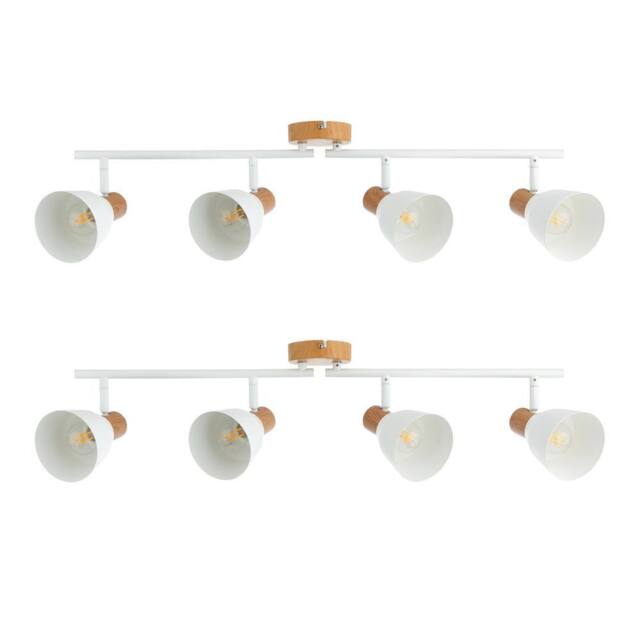 First Choice Lighting Set of 2 Lorel - Matt White & Wood Detail 4 Way Ceiling Spotlights - image 1