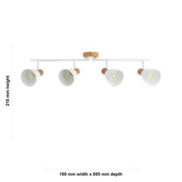 First Choice Lighting Set of 2 Lorel - Matt White & Wood Detail 4 Way Ceiling Spotlights - thumbnail 4