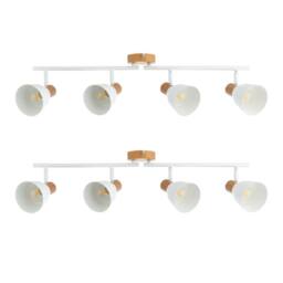First Choice Lighting Set of 2 Lorel - Matt White & Wood Detail 4 Way Ceiling Spotlights - thumbnail 1