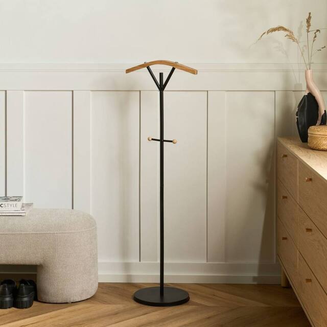 Wyld and Coco Freestanding Coat Rack - Black Powder-Coated Steel 130cm 3 Hooks - image 1