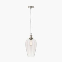 Ruma Glass Pendant Ceiling Light with Antique Silver Metal Chain Pendant in Clear - thumbnail 3