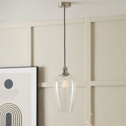 Ruma Glass Pendant Ceiling Light with Antique Silver Metal Chain Pendant in Clear