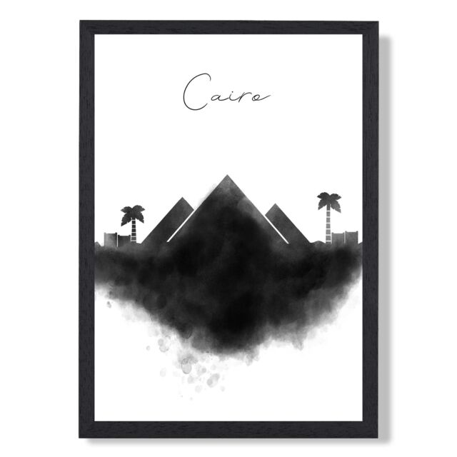 ARTZE Cairo Watercolour Skyline City Framed Print SIZE: A2 with Black Frame - Size: A4 - image 1