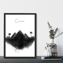 ARTZE Cairo Watercolour Skyline City Framed Print SIZE: A2 with Black Frame - Size: A4 - thumbnail 2