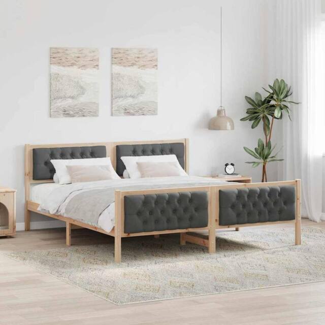 Berkfield Home Bed Frame with Headboard Dark Grey 180 x 200 cm Solid Pine Wood in Light Tan - image 1