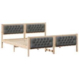 Berkfield Home Bed Frame with Headboard Dark Grey 180 x 200 cm Solid Pine Wood in Light Tan - thumbnail 2