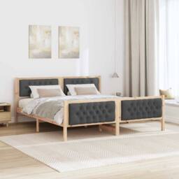 Berkfield Home Bed Frame with Headboard Dark Grey 180 x 200 cm Solid Pine Wood in Light Tan - thumbnail 4