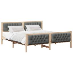 Berkfield Home Bed Frame with Headboard Dark Grey 180 x 200 cm Solid Pine Wood in Light Tan - thumbnail 3