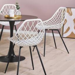 Wyld and Coco Nordic Luxe Set of 2 White Synthetic Dining Chairs Black Metal Legs - thumbnail 1