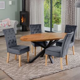 Artemis Home Dosenna Oval Dining Table Set with 4 Pienza Velvet Chairs in Grey - thumbnail 1