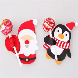 Leaper 50PCS Penguin Christmas Pattern Lollipop Decorative Paper Cards in Black - thumbnail 3