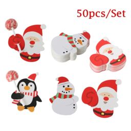 Leaper 50PCS Penguin Christmas Pattern Lollipop Decorative Paper Cards in Black - thumbnail 4