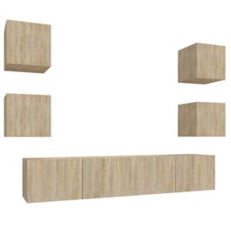 Berkfield Home 6 Piece TV Cabinet Set Sonoma Oak Engineered Wood in Brown - thumbnail 2