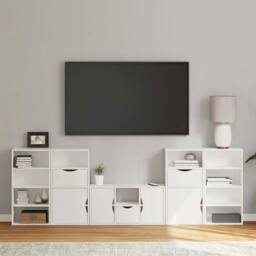 Berkfield Home 5 Piece TV Units with Storage ODDA White Solid Wood Pine - thumbnail 2