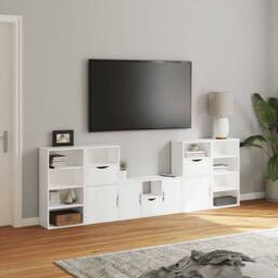 Berkfield Home 5 Piece TV Units with Storage ODDA White Solid Wood Pine - thumbnail 3