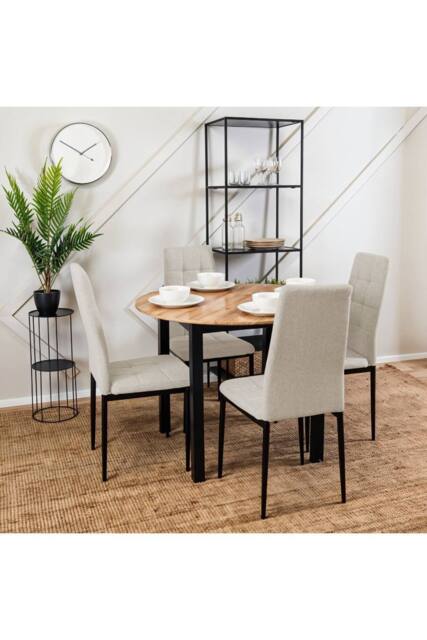 Living and Home Set of 4 Linen Upholstered Dining Chairs in Beige - image 1