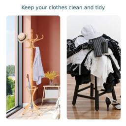SPETLEK Coat Rack Standing Coat Rack Entryway Wooden Coat Tree Stand Beige - thumbnail 6