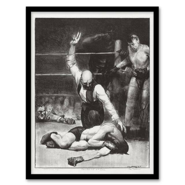 Artery8 George Bellows Counted Out Second Stone Boxing Framed Wall Art Print in Grey - Size: A4 - image 1