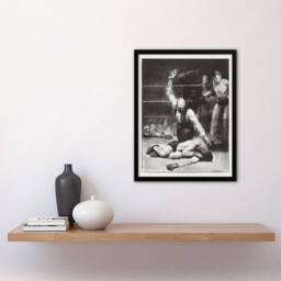 Artery8 George Bellows Counted Out Second Stone Boxing Framed Wall Art Print in Grey - Size: A4 - thumbnail 4