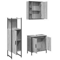 Berkfield Home 3 Piece Bathroom Cabinet Set Grey Sonoma Engineered Wood - thumbnail 5