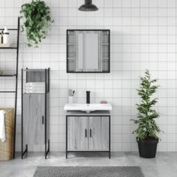 Berkfield Home 3 Piece Bathroom Cabinet Set Grey Sonoma Engineered Wood - thumbnail 3
