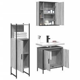 Berkfield Home 3 Piece Bathroom Cabinet Set Grey Sonoma Engineered Wood - thumbnail 4