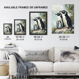 "Artery8 Penguins with Baby Animal Family Portrait Wall Art Print in Green - Size: W12"" x H16""" - thumbnail 3
