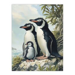 "Artery8 Penguins with Baby Animal Family Portrait Wall Art Print in Green - Size: W12"" x H16""" - thumbnail 1