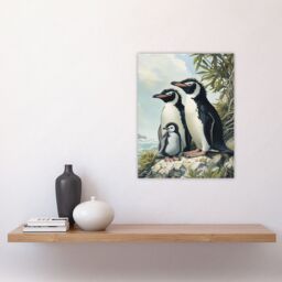 "Artery8 Penguins with Baby Animal Family Portrait Wall Art Print in Green - Size: W12"" x H16""" - thumbnail 4