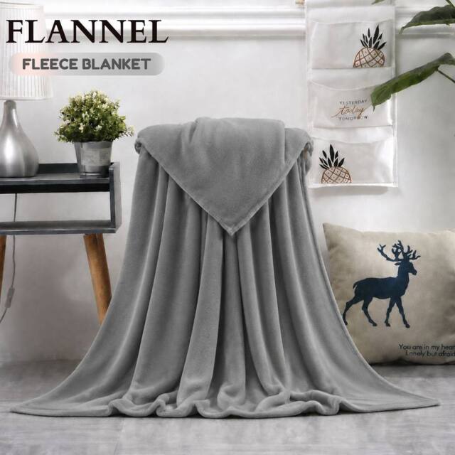 Grace Super Soft Flannel Fleece Blanket Cozy Throw Blanket in Silver - Size: 150 cm × 200 cm - image 1