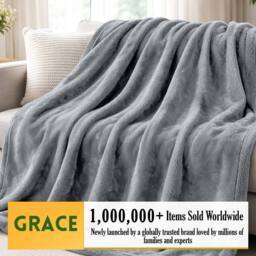 Grace Super Soft Flannel Fleece Blanket Cozy Throw Blanket in Silver - Size: 150 cm × 200 cm - thumbnail 2