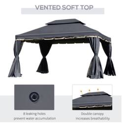 OUTSUNNY 3x4m 2-Tier Gazebo Aluminium Garden Marquee Party Tent Black - thumbnail 5
