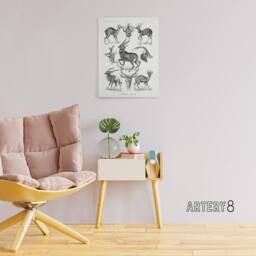 "Artery8 Antelope Savanna Africa Haeckel Botanical Canvas Wall Art in White - Size: W18"" x H24""" - thumbnail 3