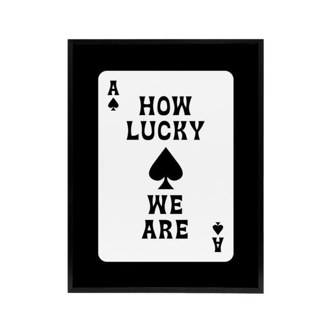 "Artery8 How Lucky We Are Ace Of Spades Card Design Black Framed Canvas Art in White - Size: W12"" x H16""" - image 1