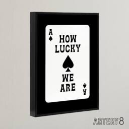"Artery8 How Lucky We Are Ace Of Spades Card Design Black Framed Canvas Art in White - Size: W12"" x H16""" - thumbnail 2