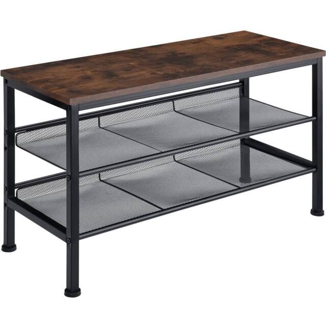 tectake Shoe Rack Derry - Surface Shelf & 2 Grid Shelves, Industrial Style in Dark Brown - image 1