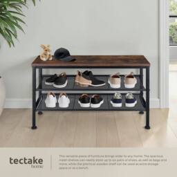 tectake Shoe Rack Derry - Surface Shelf & 2 Grid Shelves, Industrial Style in Dark Brown - thumbnail 4