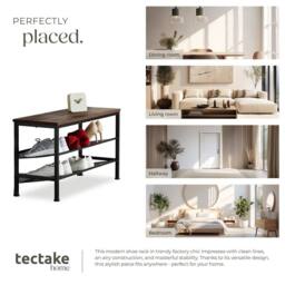 tectake Shoe Rack Derry - Surface Shelf & 2 Grid Shelves, Industrial Style in Dark Brown - thumbnail 7